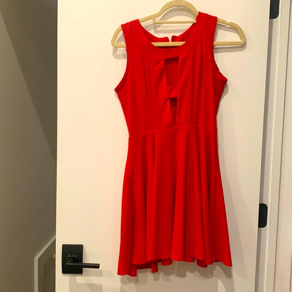 Red party dress with cut outs